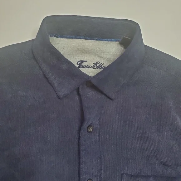 Tasso Elba Corduroy Navy Blue Button Down Medium Shirt - Picture 2 of 8
